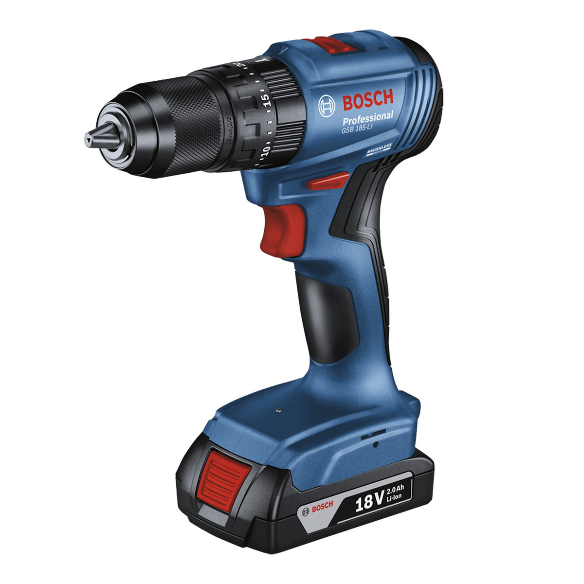 Taladro percutor inalámbrico Bosch GSB 185-LI 18 V con 2 baterías de 2 Ah y cargador — vista 2
