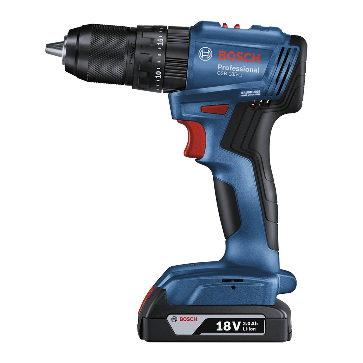 Taladro percutor inalámbrico Bosch GSB 185-LI 18 V con 2 baterías de 2 Ah y cargador — vista 3