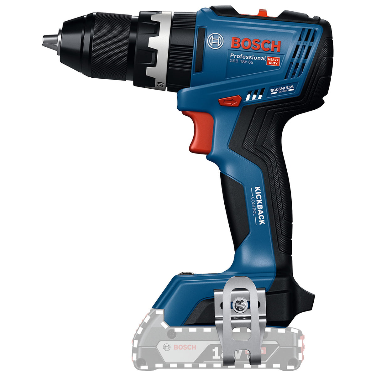 Taladro percutor inalámbrico Bosch GSB 18V-65 con 2 baterías de 2 Ah y cargador — vista 3