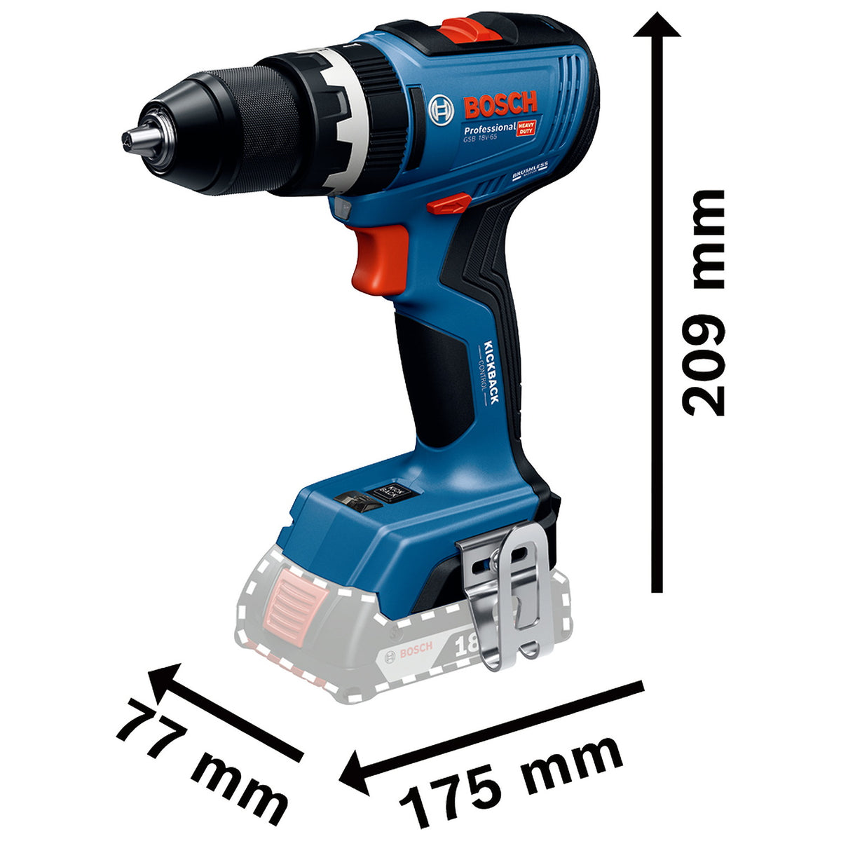 Taladro percutor inalámbrico Bosch GSB 18V-65 con 2 baterías de 2 Ah y cargador — vista 5