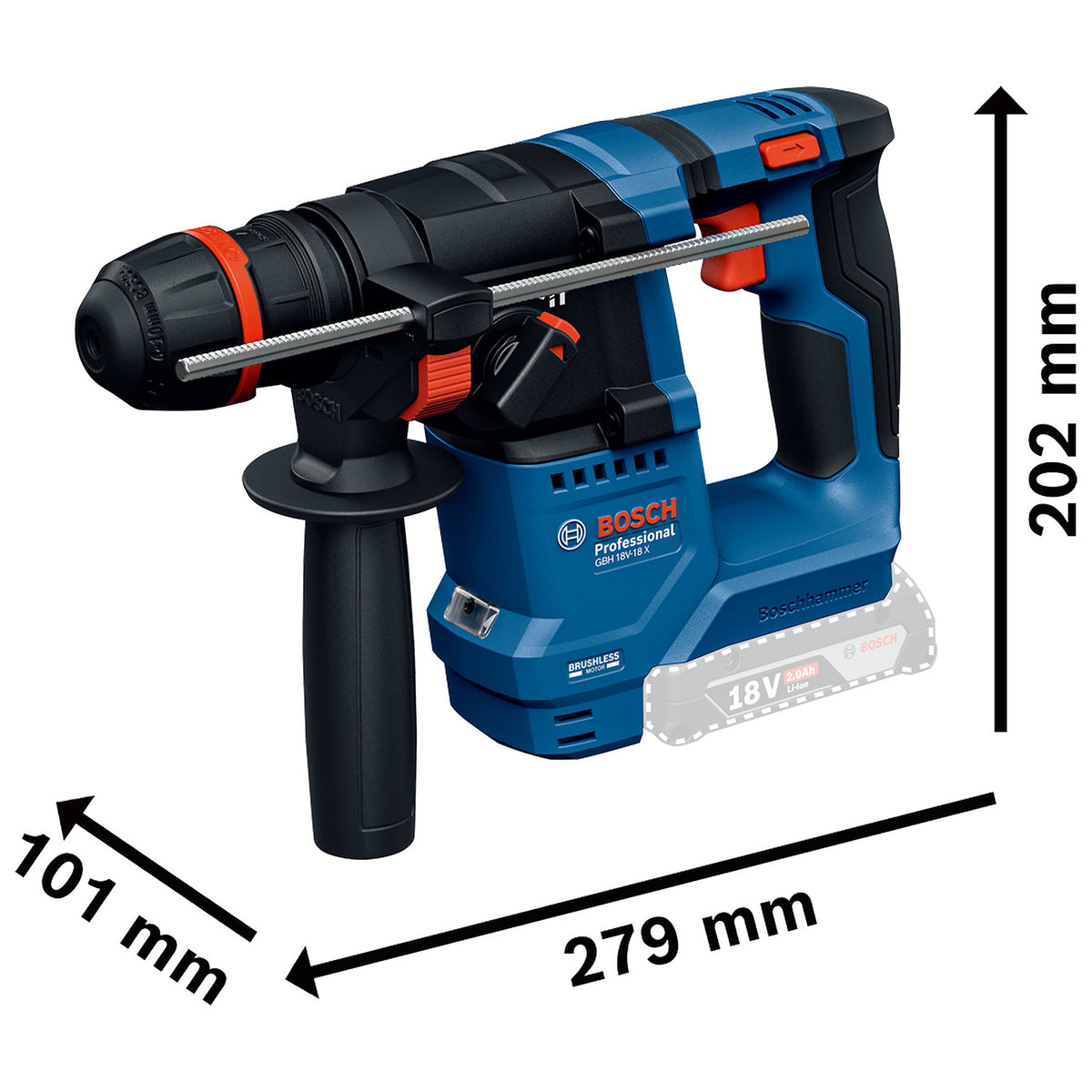 Rotomartillo inalámbrico Bosch GBH 18V-18X sin batería ni cargador — vista 4