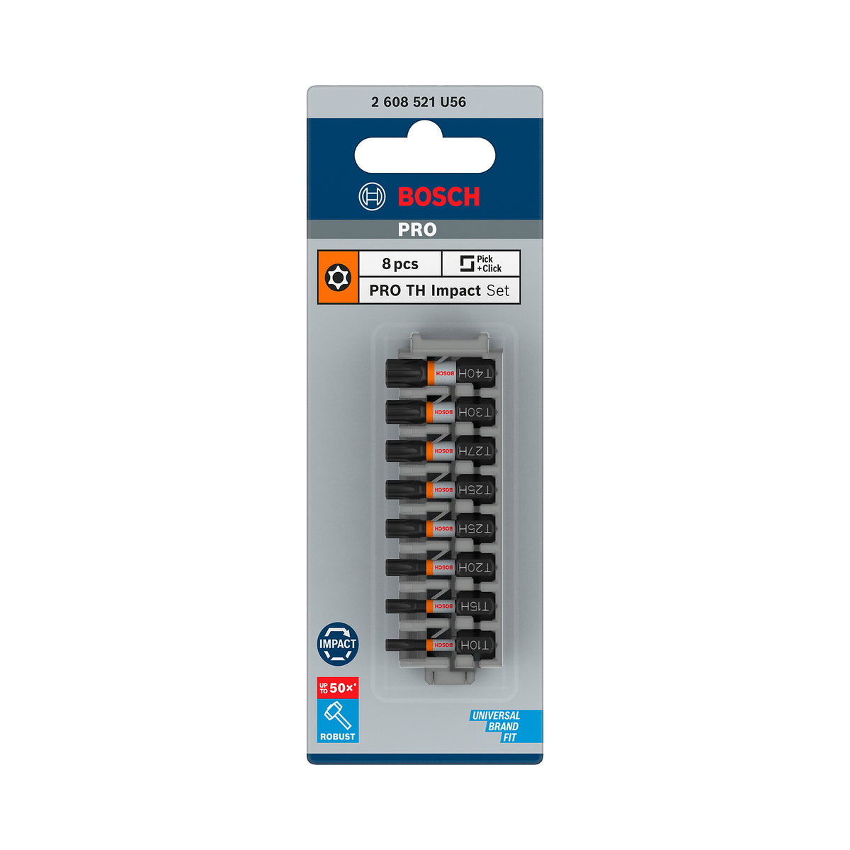 PRO Torx Security Impact Bit, T10H; T15H; T20H; T25H(x2); T27H; T30H; T40H, 25 mm, 8 pcs Bosch