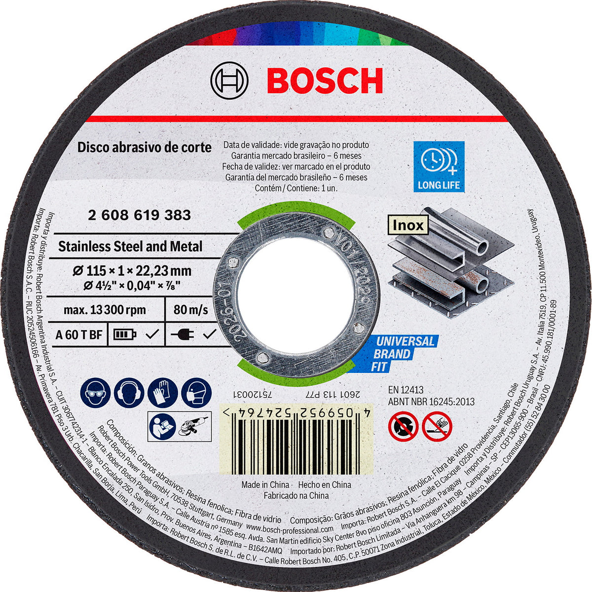 Disco de Corte Bosch - 115x1mm - Standard for Metal/Inox