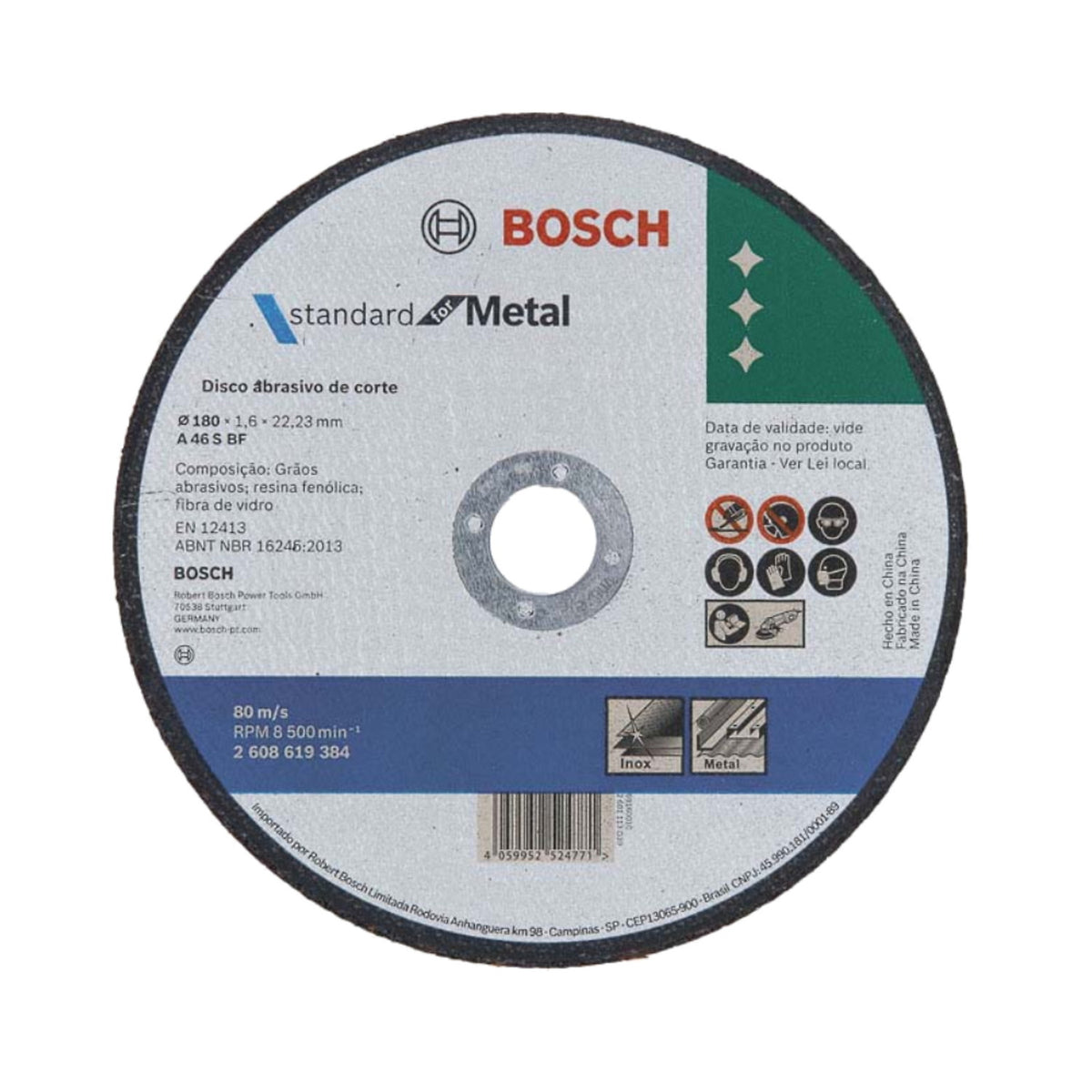 Disco de Corte Bosch - 180x1,6mm - Standard for Metal/Inox