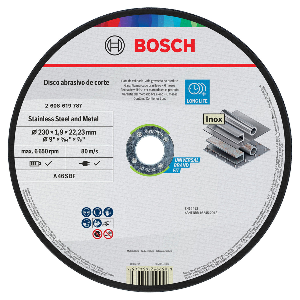 Disco de Corte Bosch - 230x1,9mm - Standard for Metal/Inox