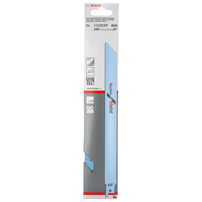 Hoja de Sierra Sable Bosch - S1122EF - Flexible For Metal - Largo 225mm - x5u