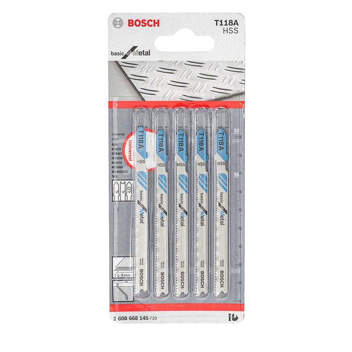 Hoja de Calar Bosch - T118A - Basic for Metal (Cortes Rectos Placas Metalicas - Max 3mm) - x5u