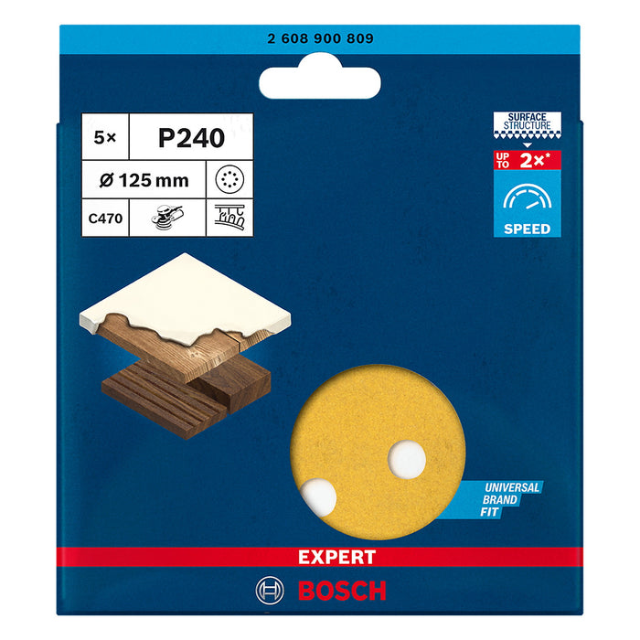 Disco de Lija EXPERT para Madera Bosch - 125mm - Grano 240 - x5u