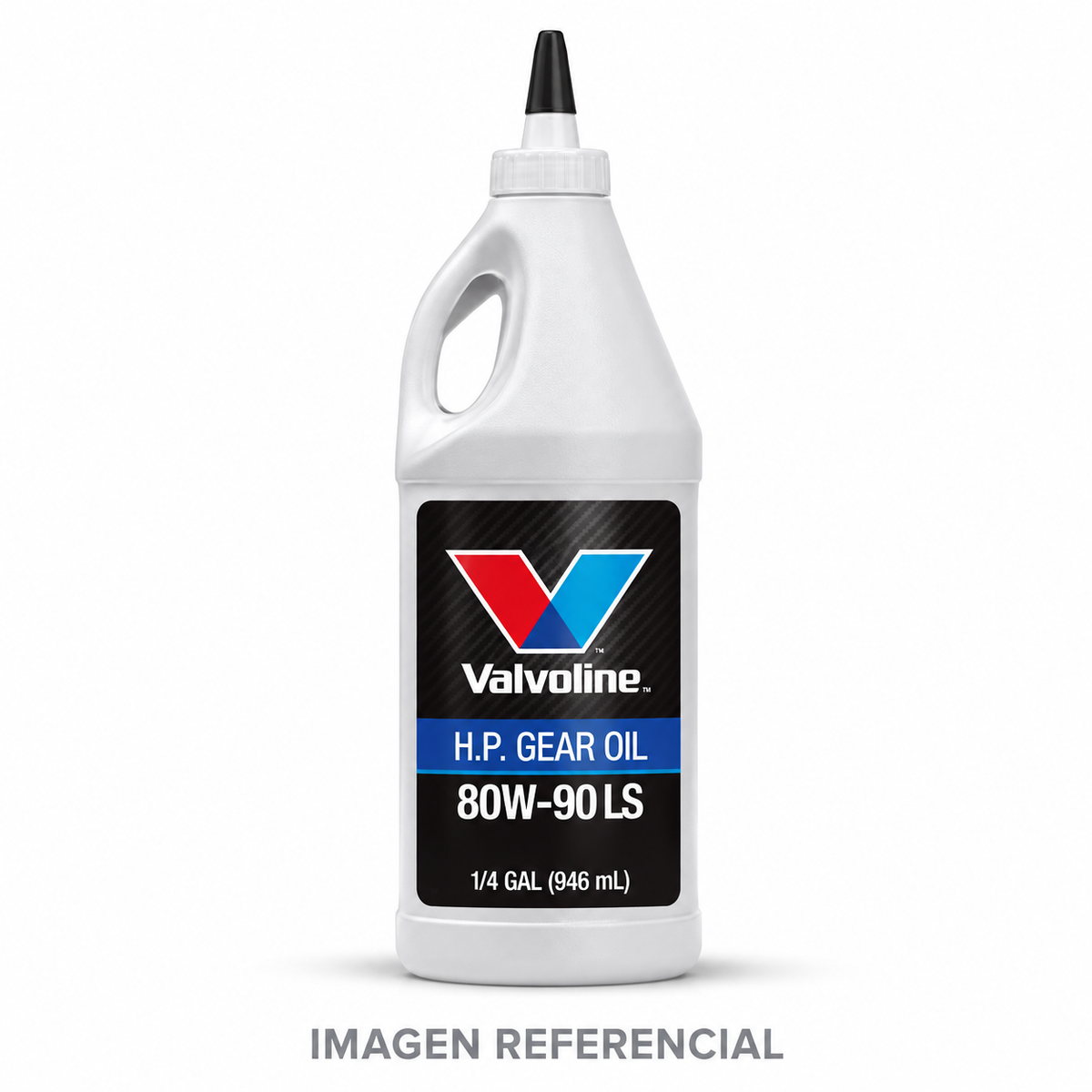 Imagen referencial generada: Valvoline H.P. Gear Oil 80W-90 LS, 1/4 gal (946 ml). El envase real puede variar.