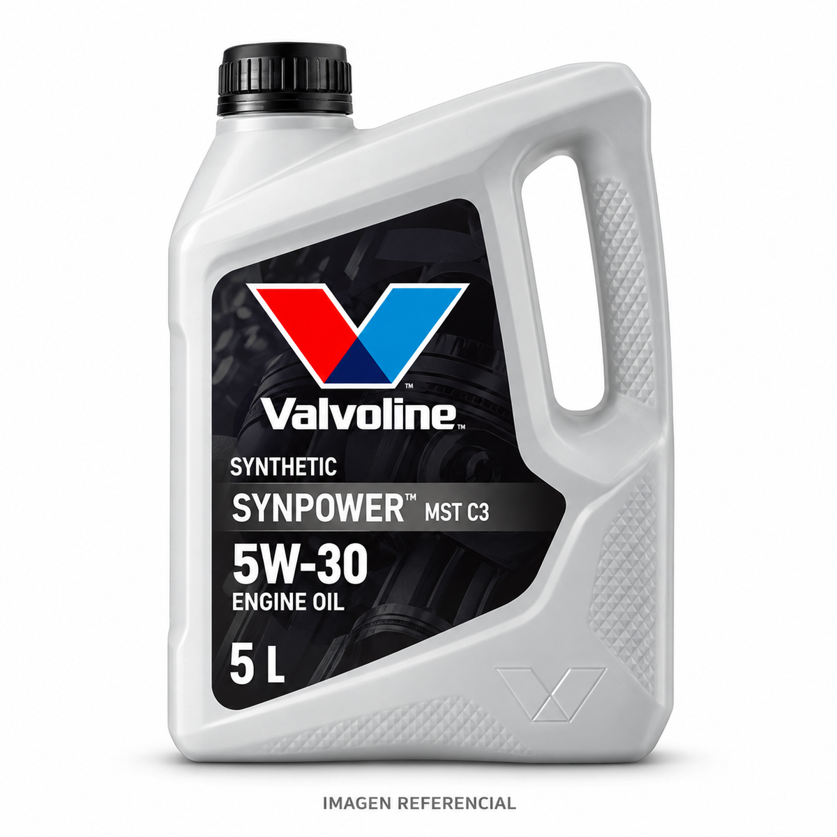 Imagen referencial generada: Valvoline SynPower MST C3 5W-30, 5 L. El envase real puede variar.