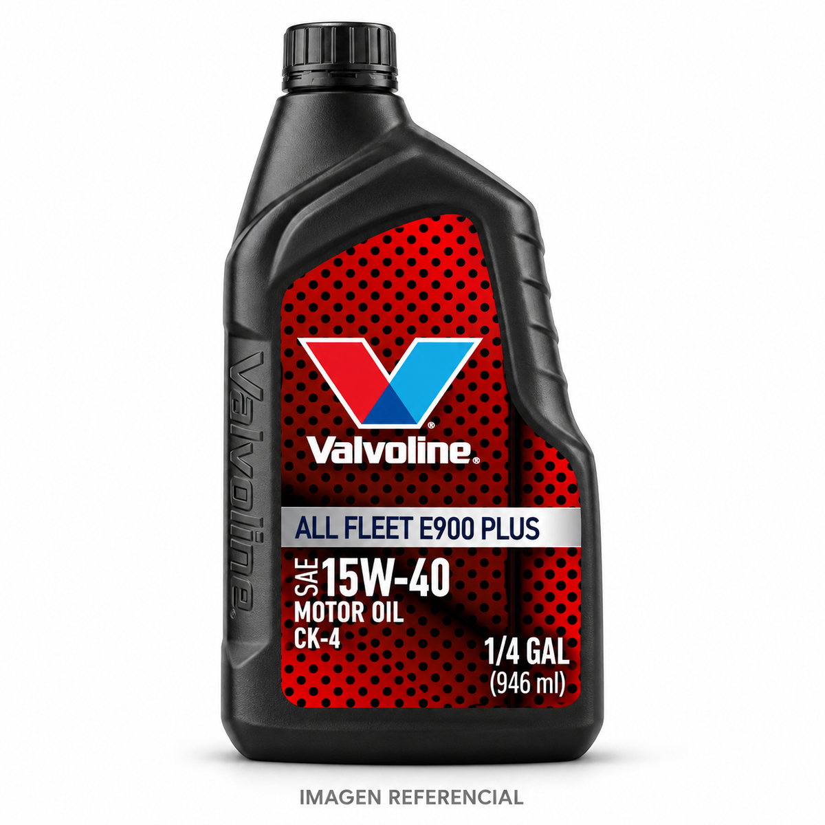 Imagen referencial generada: Valvoline All Fleet E900 Plus 15W-40 CK-4, 1/4 gal (946 ml). El envase real puede variar.