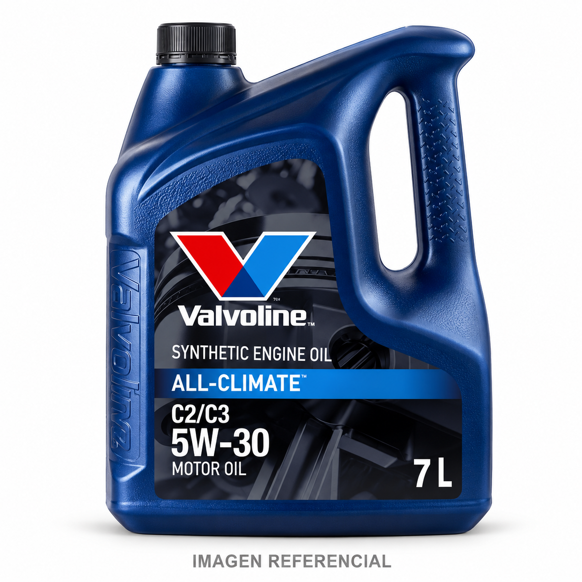 Imagen referencial generada: Valvoline All Climate C2/C3 5W-30, 7 L. El envase real puede variar.