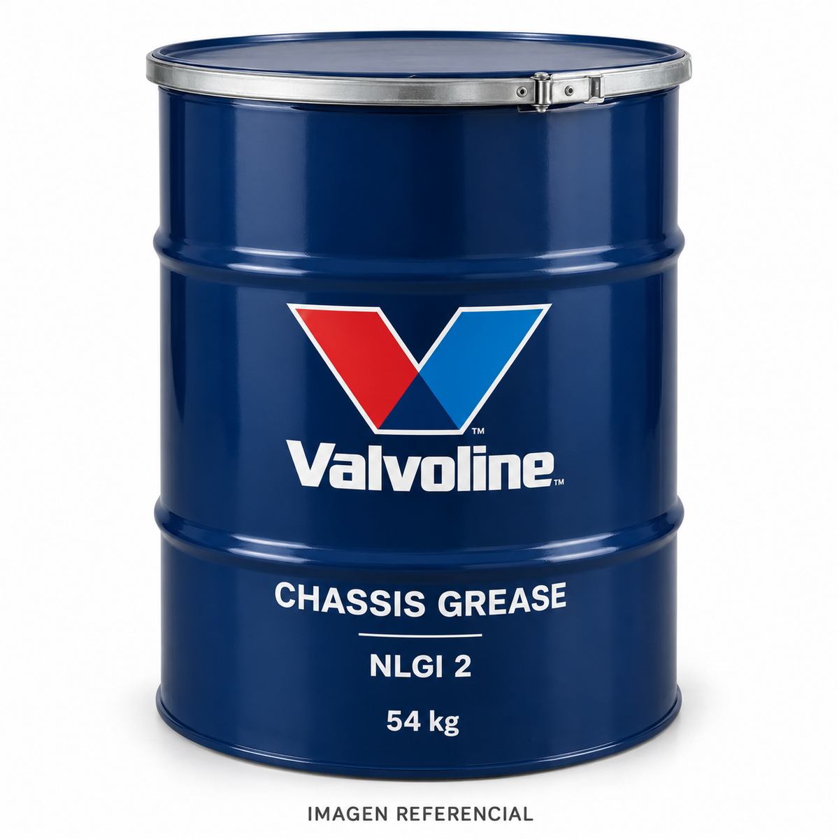 Imagen referencial generada: Valvoline Chassis Grease NLGI 2, cuñete 54 kg. El envase real puede variar.